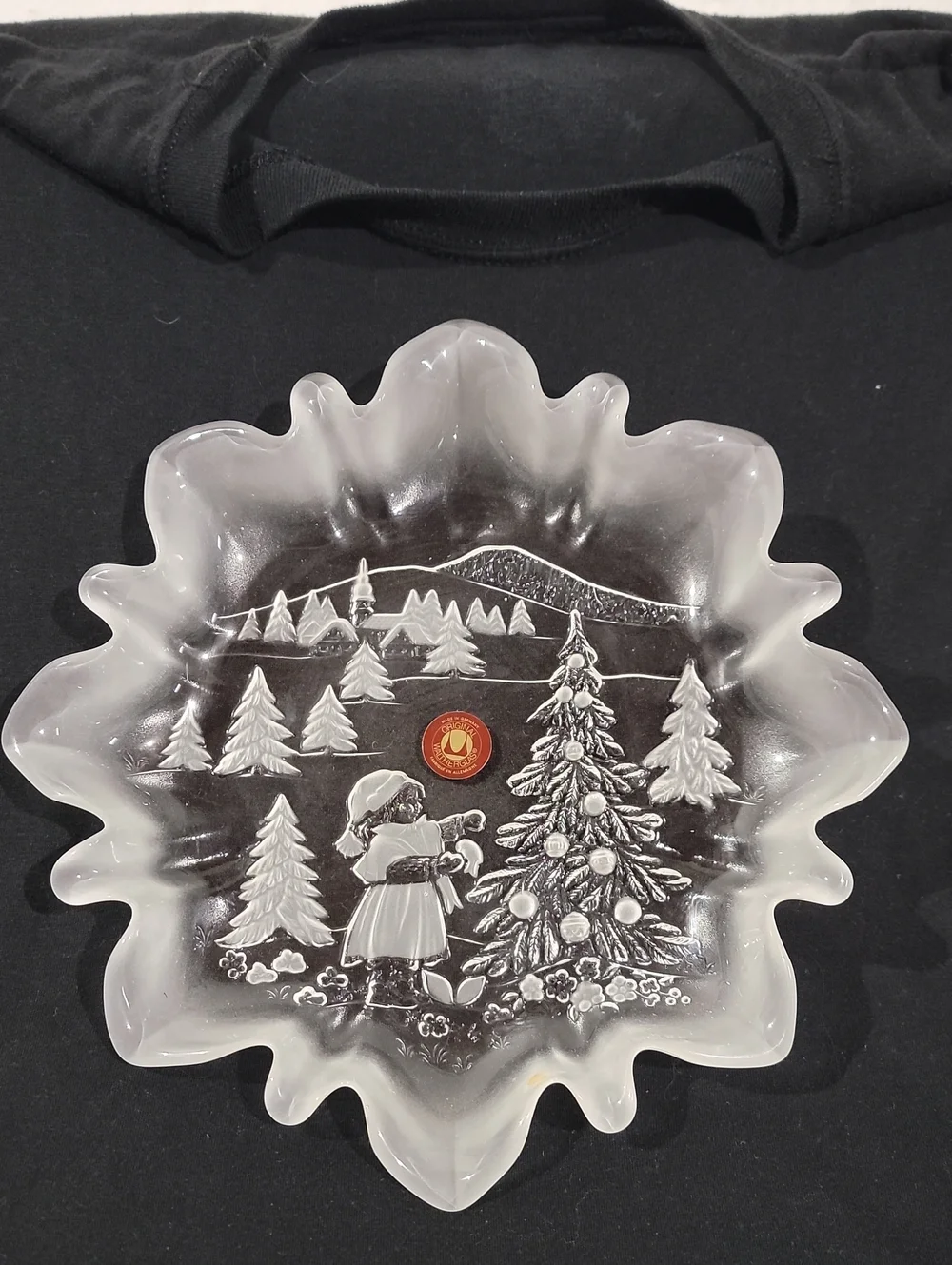 Vintage Frosted Glass Holiday Tree & Caroler Decorative Bowl - Clear Frosted
